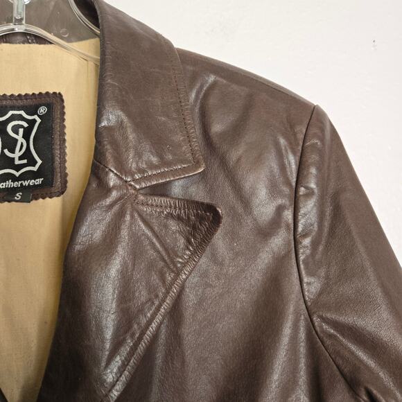 Vintage Leather Jacket Size S Brown 90's Going Out Capsule Wardrobe Classic - Picture 5 of 15